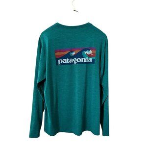 Patagonia Mens Long Sleeve Capilene Cool Daily Graphic Shirt Green Large